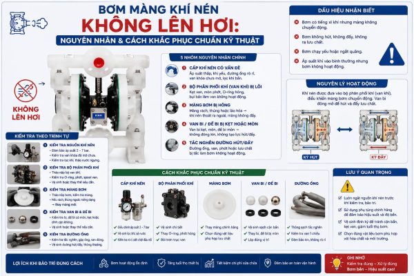 Bơm Màng Khí Nén Không Lên Hơi: Nguyên Nhân & Cách Khắc Phục Chuẩn Kỹ Thuật