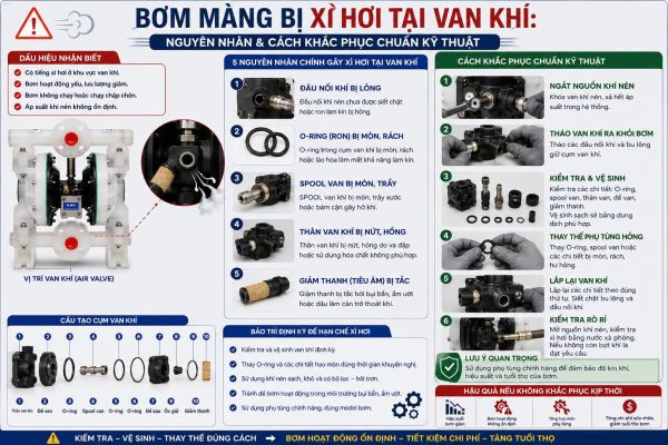 Bơm Màng Bị Xì Hơi Tại Van Khí