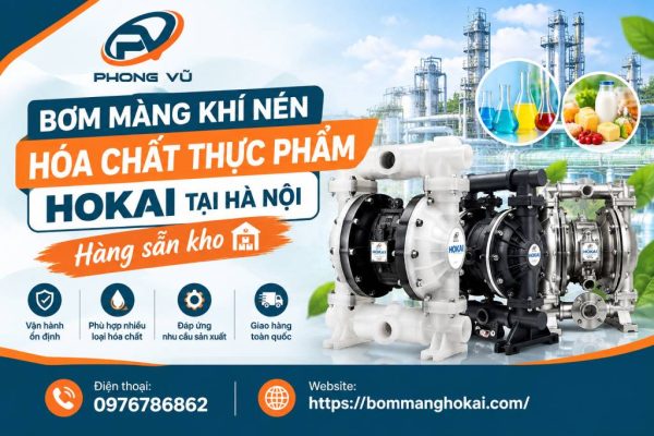Bơm màng khí nén hóa chất thực phẩm Hokai tại Hà Nội