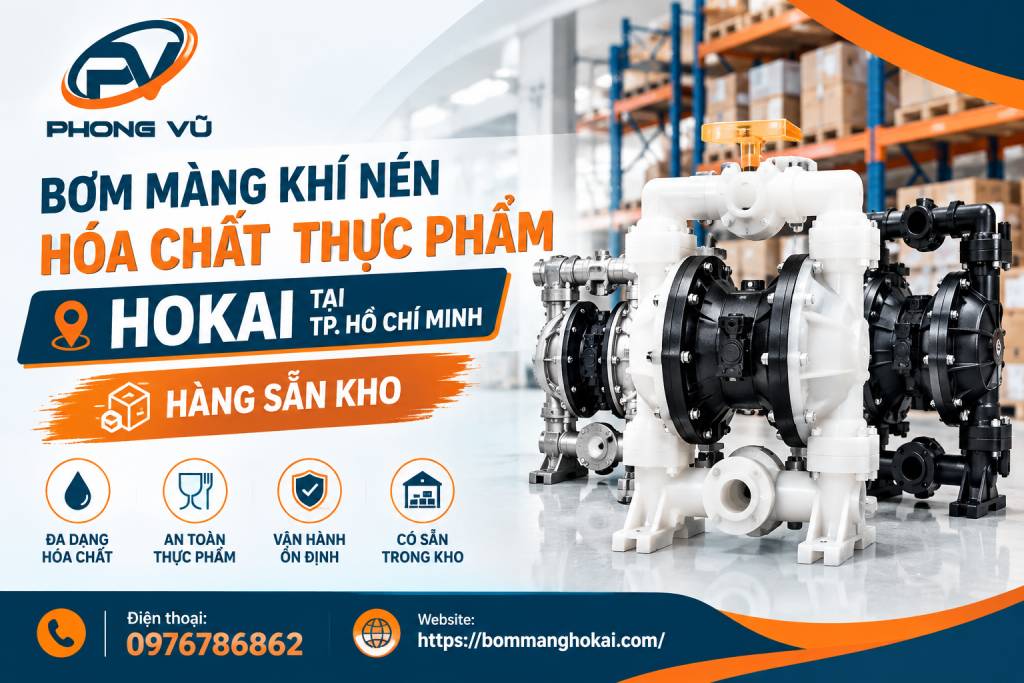 Bơm màng khí nén hóa chất thực phẩm Hokai tại TP. Hồ Chí Minh