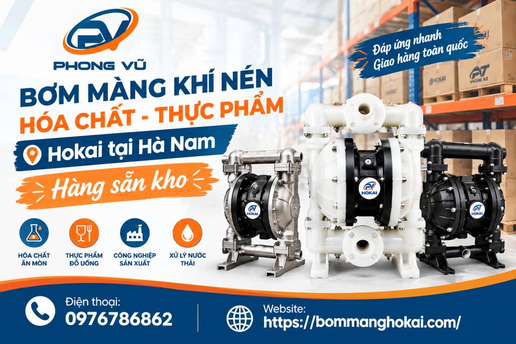 Bơm màng khí nén hóa chất thực phẩm Hokai tại Hà Nam