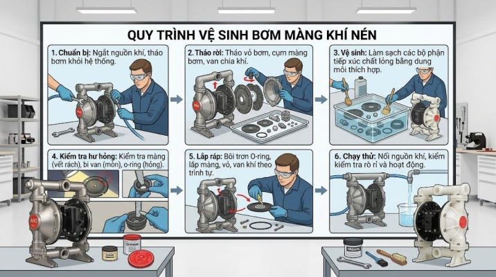 vệ sinh và sục rửa bơm màng khí nén