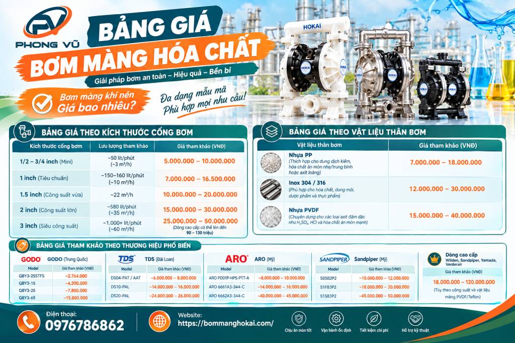 Bảng giá bơm màng hoá chất