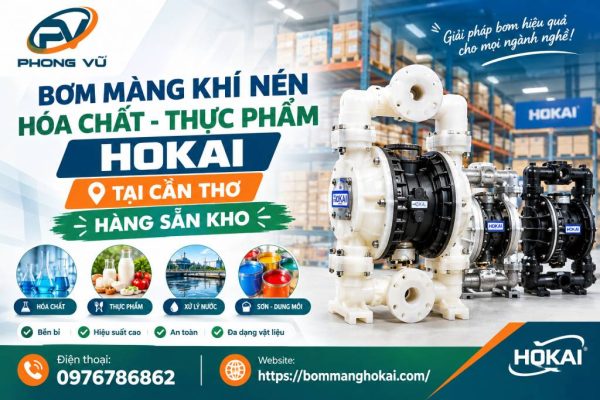 Bơm màng khí nén hóa chất thực phẩm Hokai tại Cần Thơ
