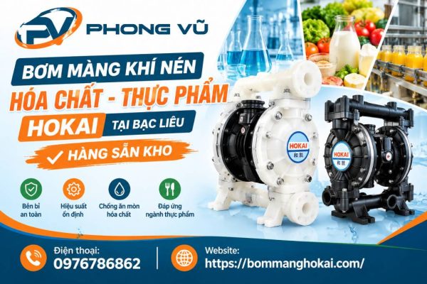 Bơm màng khí nén hóa chất thực phẩm Hokai tại Bạc Liêu