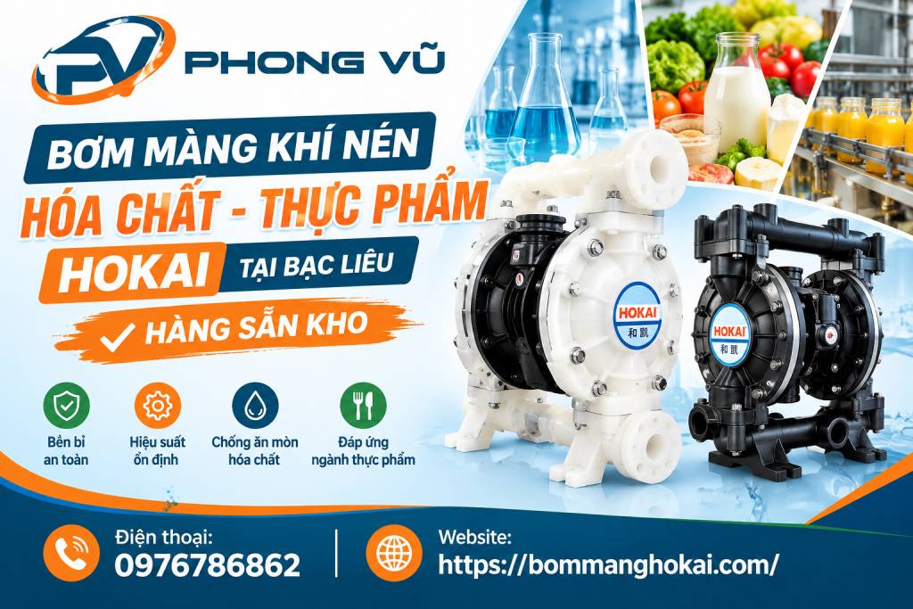 Bơm màng khí nén hóa chất thực phẩm Hokai tại Bạc Liêu