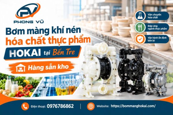 Bơm màng khí nén hóa chất thực phẩm Hokai tại Bến Tre