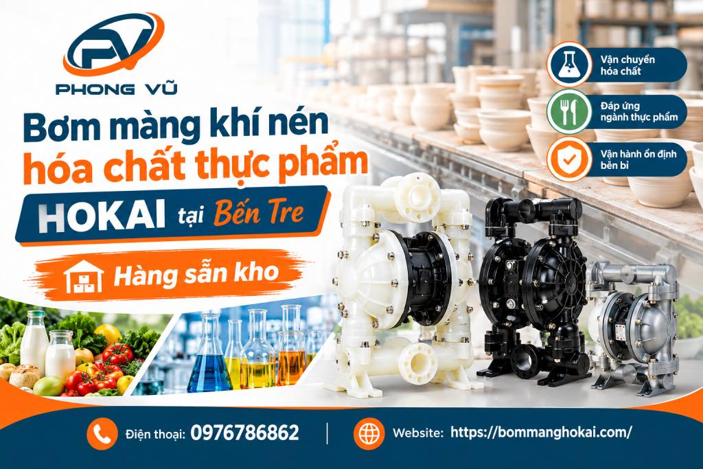 Bơm màng khí nén hóa chất thực phẩm Hokai tại Bến Tre