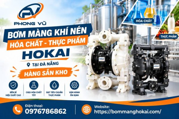 Bơm màng khí nén hóa chất thực phẩm Hokai tại Đà Nẵng