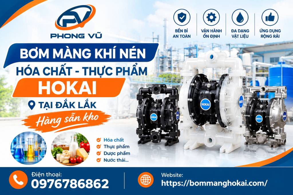 Bơm màng khí nén hóa chất thực phẩm Hokai tại Đắk Lắk