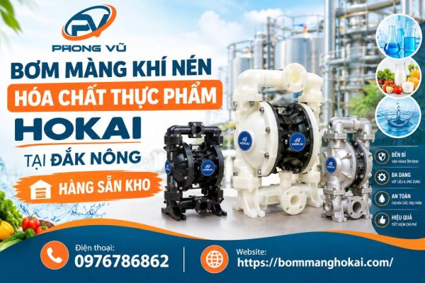 Bơm màng khí nén hóa chất thực phẩm Hokai tại Đắk Nông