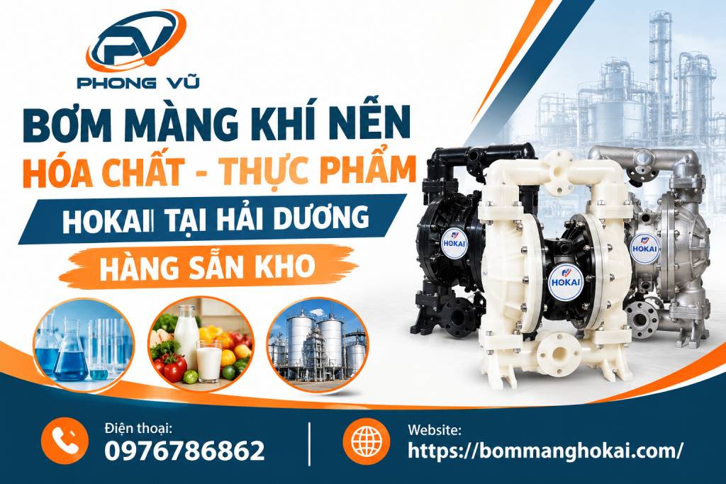 Bơm màng khí nén hóa chất thực phẩm Hokai tại Hải Dương