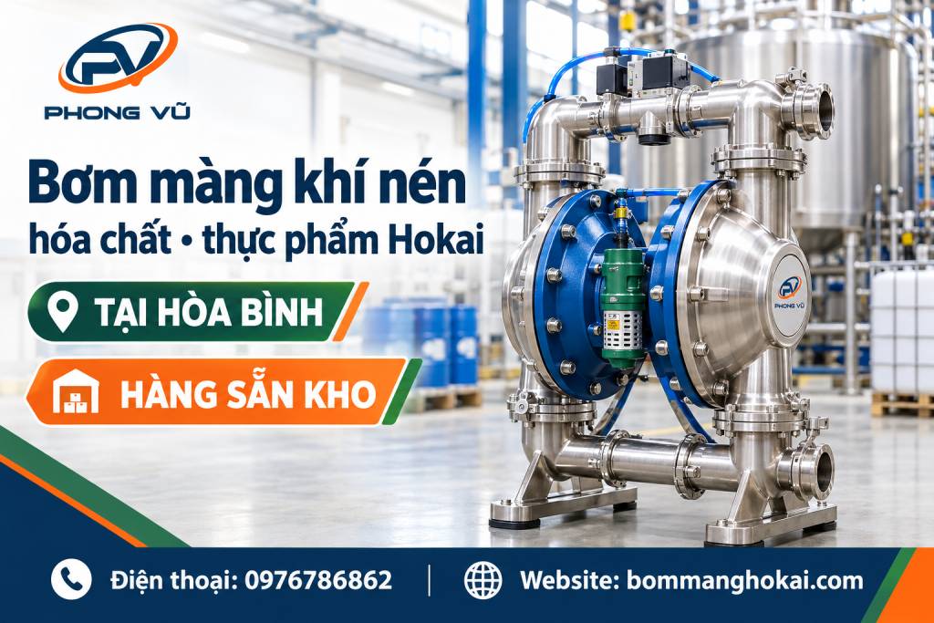 Bơm màng khí nén hóa chất thực phẩm Hokai tại Hòa Bình