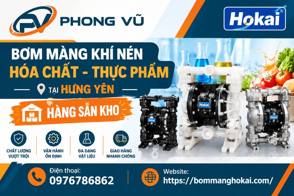 Bơm màng khí nén hóa chất thực phẩm Hokai tại Hưng Yên