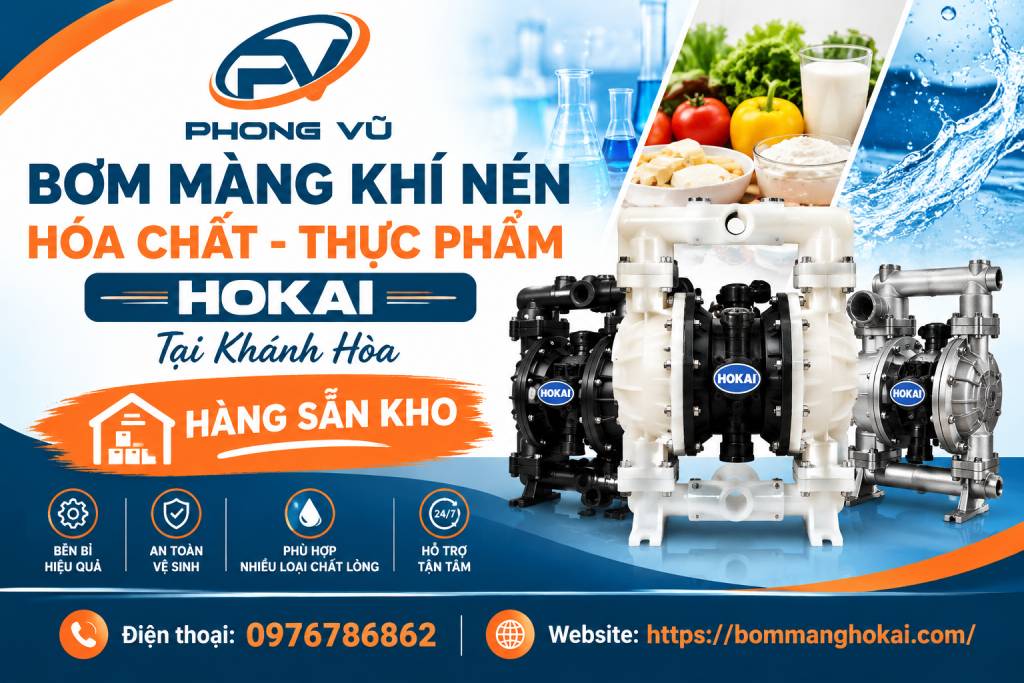 Bơm màng khí nén hóa chất thực phẩm Hokai tại Khánh Hòa