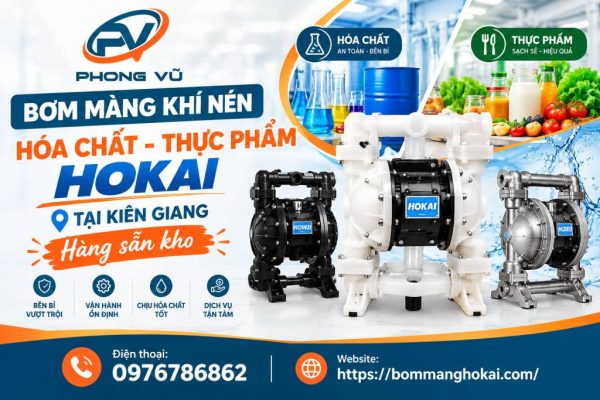 Bơm màng khí nén hóa chất thực phẩm Hokai tại Kiên Giang