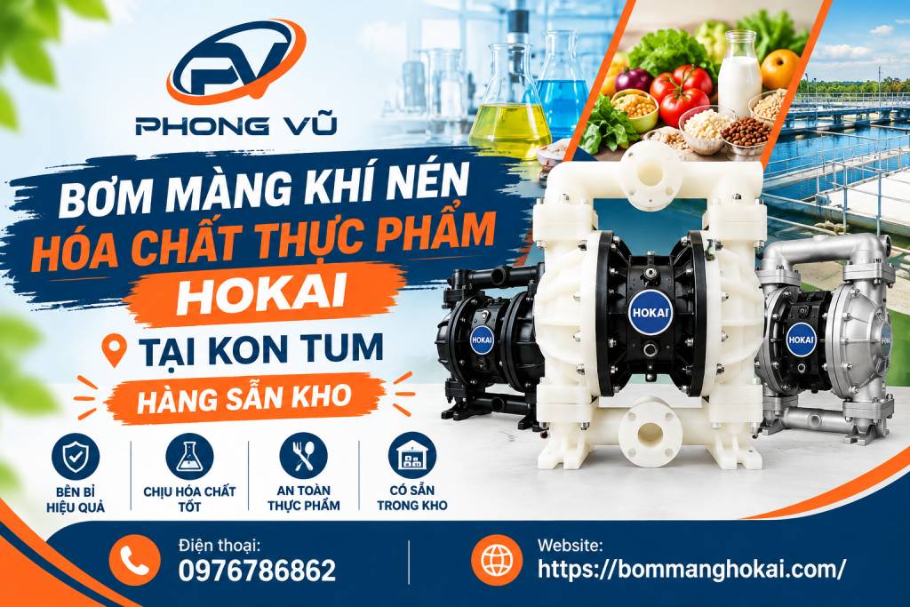 Bơm màng khí nén hóa chất thực phẩm Hokai tại Kon Tum