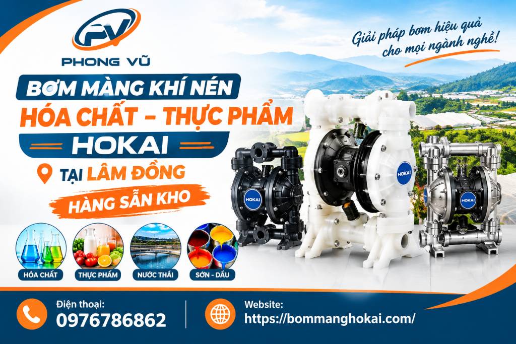 Bơm màng khí nén hóa chất thực phẩm Hokai tại Lâm Đồng