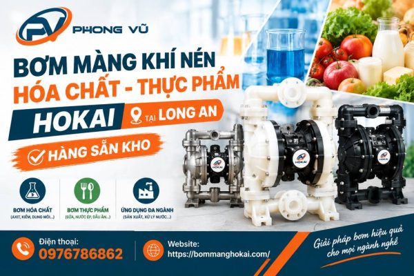 Bơm màng khí nén hóa chất thực phẩm Hokai tại Long An