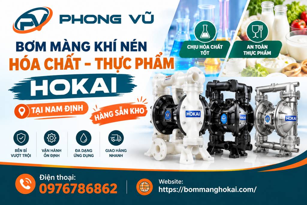 Bơm màng khí nén hóa chất thực phẩm Hokai tại Nam Định
