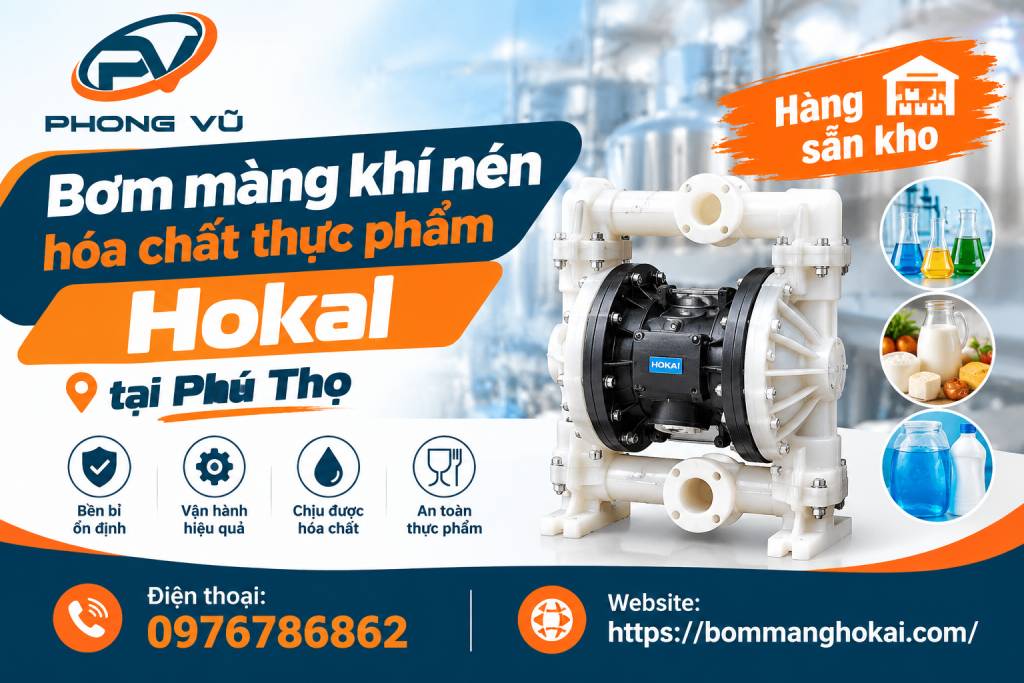 Bơm màng khí nén hóa chất thực phẩm Hokai tại Phú Thọ