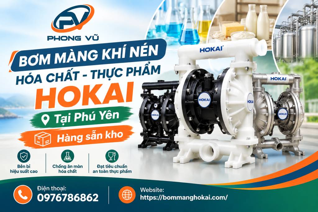 Bơm màng khí nén hóa chất thực phẩm Hokai tại Phú Yên