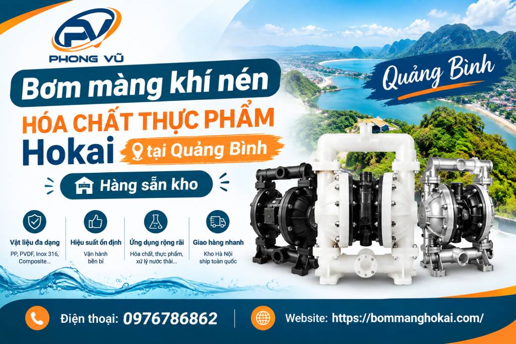 Bơm màng khí nén hóa chất thực phẩm Hokai tại Quảng Bình