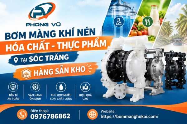 Bơm màng khí nén hóa chất thực phẩm Hokai tại Sóc Trăng
