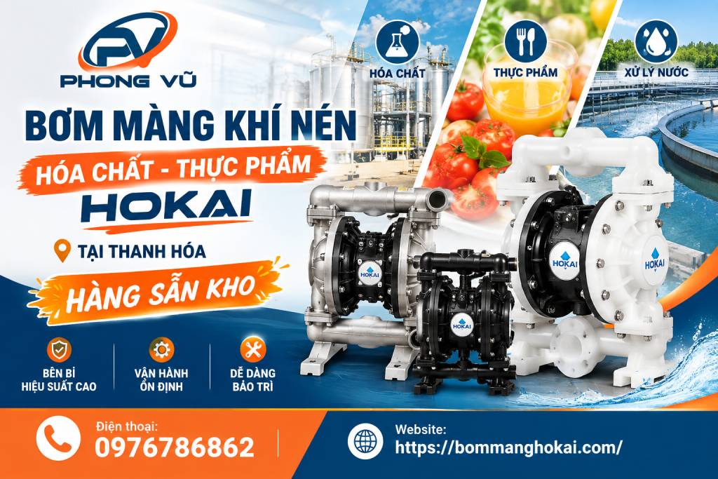 Bơm màng khí nén hóa chất thực phẩm Hokai tại Thanh Hóa