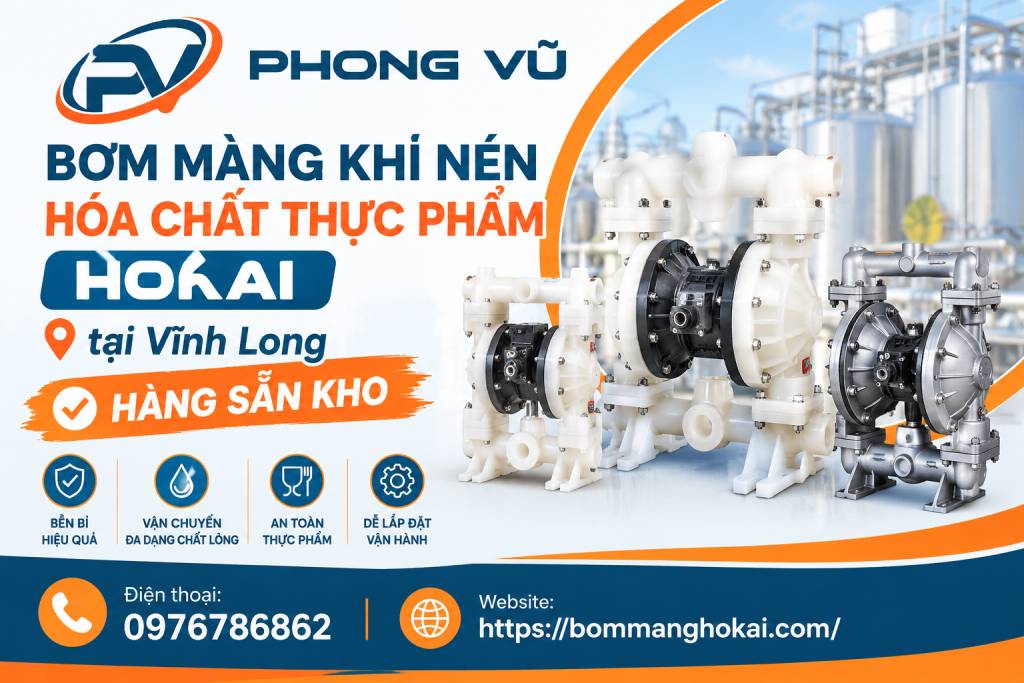 Bơm màng khí nén hóa chất thực phẩm Hokai tại Vĩnh Long